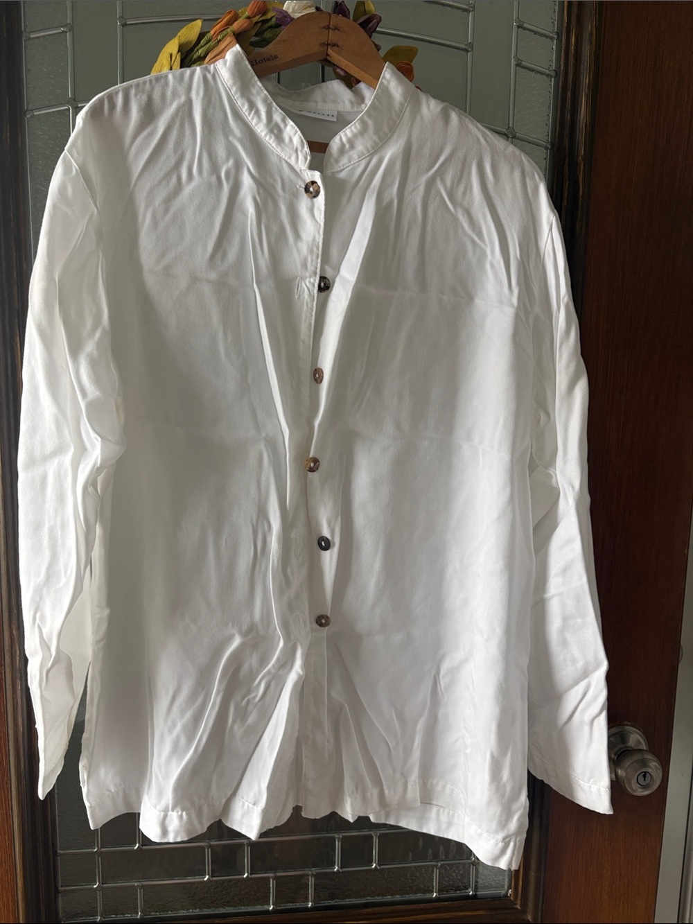 Bryn Walker White Tencel Button Up Top Lagenlook M